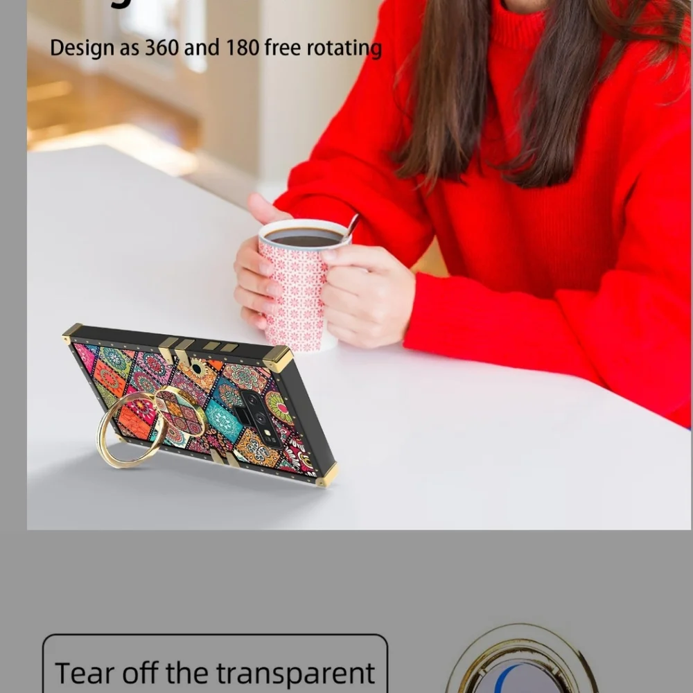 New Kapadson Samsung Galaxy Note9 Square Phone Case with Ring Stand Bohemian